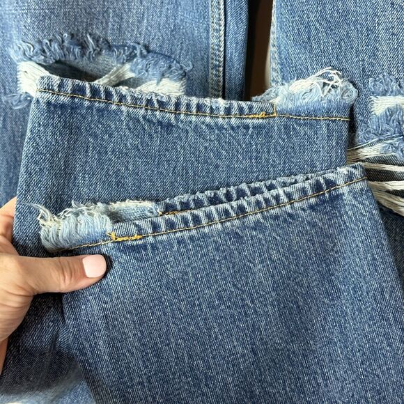 Good American Good 90's Slim Distressed High Rise Straight Leg Indigo061 6 NWT - Picture 7 of 10